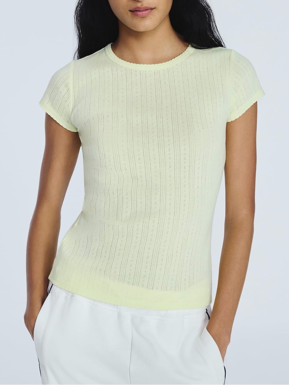 Yellow Pointelle Tee with Short Sleeves